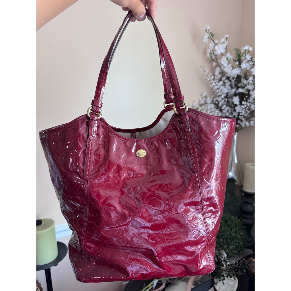 Coach Taylor Signature Raspberry Red Patent Leather Tote Bag F25703